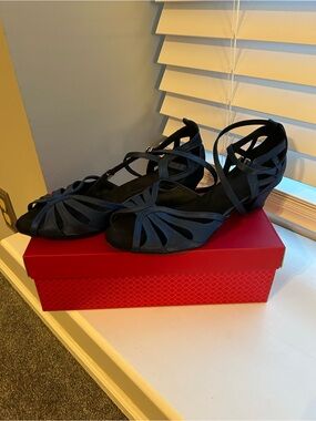 Ballroom Dance Shoes - Women's Navy Strappy Wedge Heels